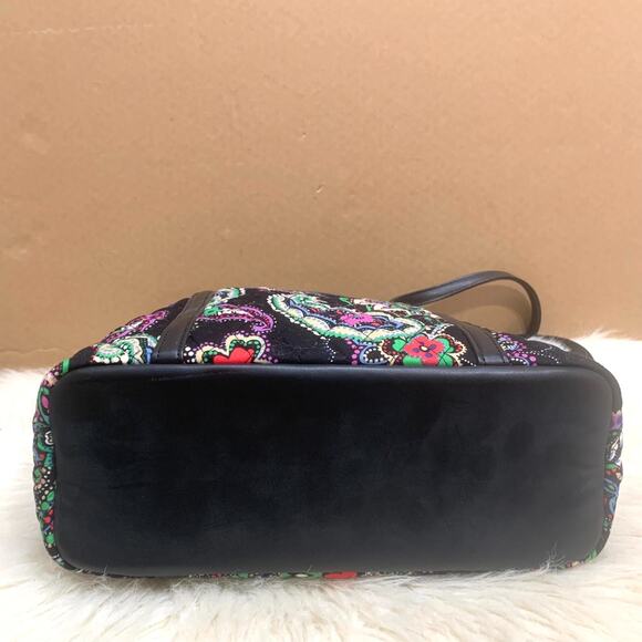 VERA BRADLEY Black Multicolor Paisley KIEV Shopper Shoulder Tote Leather Straps - Picture 5 of 13